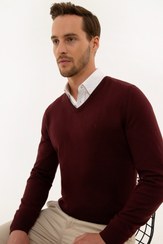 تصویر بافت و پلیور مردانه بورگوندی | G021SZ0TK.000.1111433 Pierre Cardin 