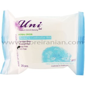 تصویر دستمال مرطوب پاک کننده آرایش پوست های معمولی تا مختلط یونی لد Uniled Normal to Combination Skin Make Up Remover Wet Wipes