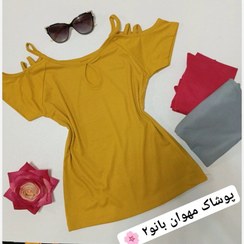 تصویر تیشرت زنانه سرشانه باز یقه اشکی فری تا44 