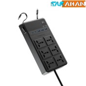 تصویر چند راهی برق پاورولوژی مدل PWCUQC030 با ۶ پریز و کابل ۳ متری 