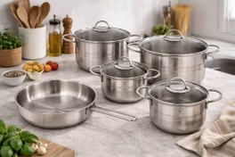 تصویر طرح کرکمازMJ سرویس قابلمه استیل 9 پارچه کف چدن 