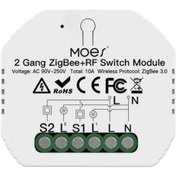 تصویر رله دوپل هوشمند زیگبی و RF تویا MS-104BZR برند MOES MOES 2 Gang Tuya ZigBee RF Smart Light Switch Dimmer Module - MS-104BZR