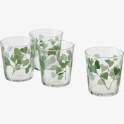 تصویر لیوان طرح دار ایکیا مدل STILENLIG بسته 4 عددی IKEA STILENLIG Glass, clear glass leaf patterned/green, 30 cl