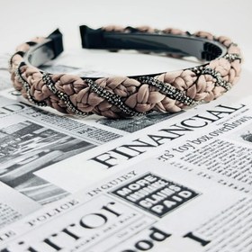 تصویر تل سر بافت نگینی - قهوه ای 