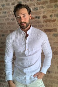 تصویر پیراهن مردانه نیمه دکمه‎دار سفید برند TRENDYOL MAN کد 1593320520 