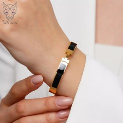 تصویر دستبند هرمس گلد استیل hermes bracelet black gold