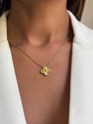 تصویر گردنبند طلایی ونکلیف تک گل رنگ گلد 