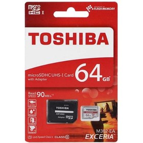 تصویر کارت حافظه microSDHC توشیبا مدل EXCERIA M302-EA کلاس 10 استاندارد UHS-I U1 سرعت 90MBps ظرفیت64 گیگابایت همراه با آداپتور SD 