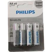 تصویر باتری قلمی فلیپس مدل Greatlife بسته 4 عددی ا Philips Greatlife AA Battery - Pack of 4 Philips Greatlife AA Battery - Pack of 4