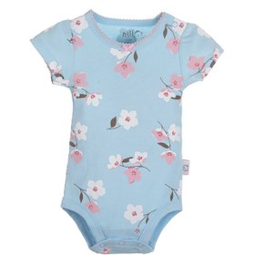 تصویر بادی آستین کوتاه نیلی طرح لاولی سایز ۰ تا ۳ ماه 