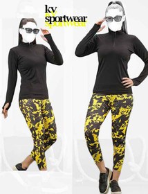 تصویر ست تیشرت شلوار نیم زیپ فینگردار ورزشی زنانه کد 001 Set of tshirt pants with half zip with fingers code 001