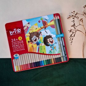 تصویر مداد رنگی 24 رنگ جعبه فلزی آریا 