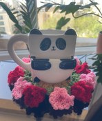 تصویر زیر لیوانی بافتنی دسته گل 