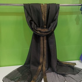 تصویر شال نخی مشکی حاشیه طلایی - تکرنگ مشکی black-cotton-scarf-golden-border