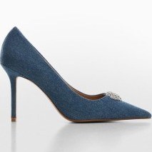 تصویر کفش پاشنه بلند جین با جزئیات استخوانی زنانه آبی مات منگو 