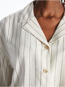 تصویر زنانه شومیز کتان مخلوط خط‌دار ایکساید | LC Waikiki | 942785505 | اورجینال 