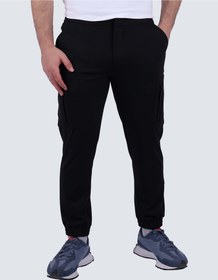 تصویر شلوار بارانی مردانه با کشش و جلو صاف به رنگ مشکی برند selected Men's Stretch Flat Front Cargo Pants in Black