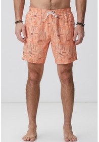 تصویر شلوارک شنا مردانه لباس شنای چاپی نارنجی اورجینال Network 