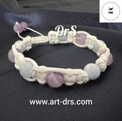 تصویر دستبند آمیتیست و آکوامارین با بند چرم 
