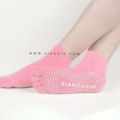 تصویر جوراب یوگا و پیلاتس ضد لغزش روبسته : صورتی Yoga socks