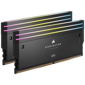 تصویر رم کامپیوتر کورسیر دو کاناله مدل Dominator Titanium فرکانس 6600 مگاهرتز DDR5 تایمینگ CL32 حافظه 96 گیگابایت Corsair Dominator Titanium Dual Channel CL32 6600MHz DDR5 96GB Computer RAM