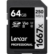 تصویر کارت حافظه SD لکسار مدل Lexar 64GB Professional 1667x UHS-II SDXC 