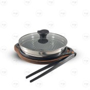 تصویر تابه گریل چدن پرانی سایز 28 با سینی چوبی 