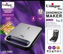 تصویر ساندویچ ساز یونیک ۴ اسلایس۳۰۰۰ وات بدنه استیل | اسنک‌ساز تک‌کاره با صفحات نچسب 
