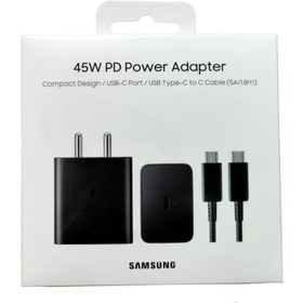 تصویر آداپتور سامسونگ 45W PD کپی همراه با کابل - مشکی / با گارانتی 6 ماه تعویض 45w samsung