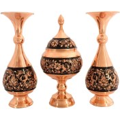 تصویر ست شکلات خوری و گلدان مسی الماس تراش 