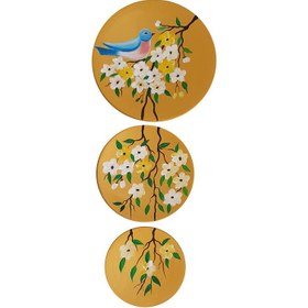 تصویر بشقاب دیوارکوب سفالی طرح پرنده کد D121-A مجموعه 3 عددی 
