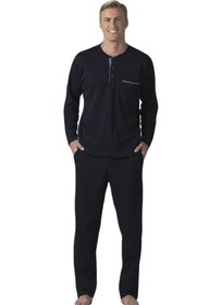 تصویر پاجامه مردانه آستین بلند از پنبه کامبادی برند Pierre Cardin Men's Long Sleeve Combed Cotton Pajamas