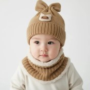 تصویر شال و کلاه نوزادی خزدار رینگی مدل بافتنی کد 15 