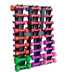 تصویر رک دمبل بانوان 3 ردیفه مدل Kv0978 3-row women's dumbbell rack, model Kv0978