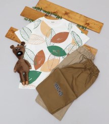 تصویر "ست تی‌شرت و شلوارک کتان پسرانه و دخترانه تابستانی– طرح برگ خزان مناسب 3 تا 6 سال" "ست شیک و راحت پسرانه – تی‌شرت طرح برگ رنگی + شلوارک کتان تابستانی"