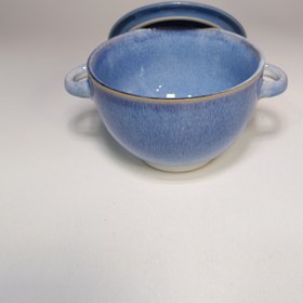 تصویر سوپ خوری چینی درب‌دار آبی Soup bowl with lid