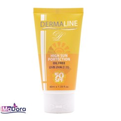 تصویر کرم ضد آفتاب بی رنگ و فاقد چربی درمالاین SPF 50 حجم 40 میلی لیتر Dermaline High Protection Oil free SPF50 Sunscreen Cream 40 ml