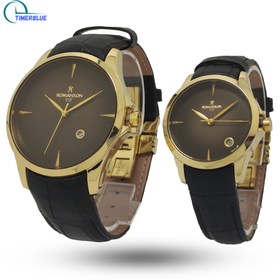 تصویر ساعت مچی ست رومانسون VIP بند چرمی مشکی |بدنه طلایی ROMANSON set watch