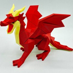 تصویر پازل سه بعدی اژدها با اتصالات آهنربایی قرمز 