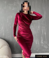 تصویر پیراهن بلند زنانه مجلسی جنس مخمل ساده کره ای دو ور کش دوخت مزونی و با کیفیت کد M416 Women's long dress