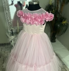 تصویر لباس عروس بچگانه دامن بلند حریر تایوانی - سايز Dress