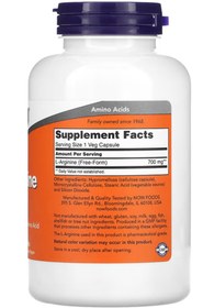 تصویر ال-آرژنین ۱۸۰ کپسول NOW NOW Foods, L-Arginine, 700 mg, 180 Veg Capsules