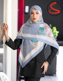 تصویر روسری نخی سیا اسکارف آبی کد C25060 