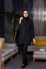 تصویر مانتو و شلوار سارای کد A-59 رنگ سورمه ای و مشکی 