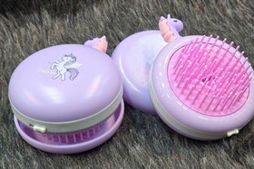 تصویر برس مو ماساژور بچه گانه طرح یونیکورن باتری خور unicorn hair brush massager