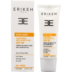 تصویر فلوئید ضد آفتاب و ضد جوش SPF50 بی رنگ اریکه Sunscreen Anti Acne Fluid SPF50 ERIKEH