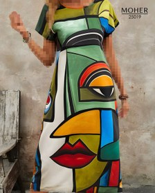 تصویر پیراهن زنانه نخی بلند طرحدار - فری سایز مناسب 48تا56 