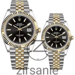 تصویر ساعت مچی رولکس دیت جاست دو رنگ سیلور طلایی صفحه مشکی اندکس خط (ست) Rolex Datejust Silver Golden Black Screen Line Index 