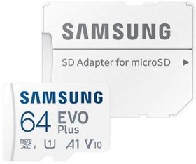 تصویر کارت حافظه MicroSDXC سامسونگ مدل Samsung EVO Plus UHS-I U1 A1 V10 ظرفیت 64 گیگابایت Samsung EVO PLUS UHS-I U1 A1 V10 64GB MicroSDXC + SD adapter