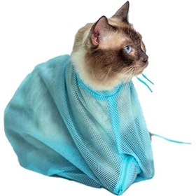 تصویر کیسه حمام گربه مشبک آبی ۷ گرم برند generic Mesh Bath Cat Grooming Bag Blue 7grams